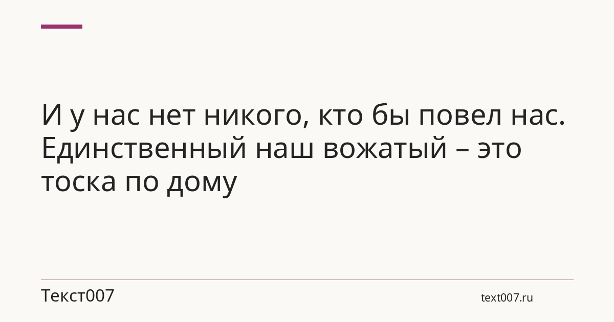 И у нас нет никого, кто бы повел нас. Единственный наш вожатый – это тоска по дому
